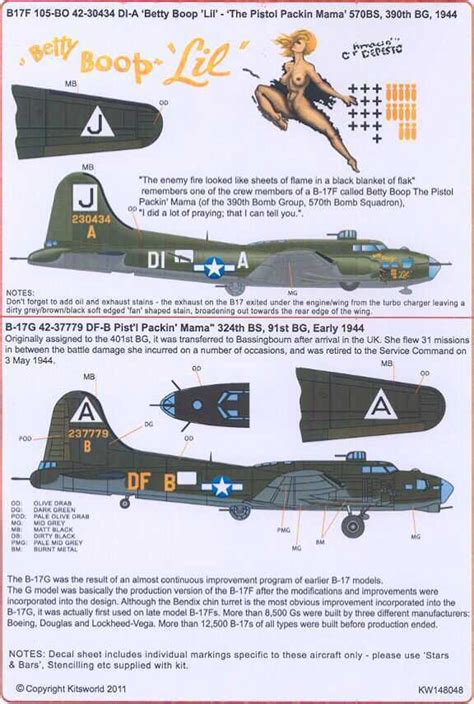 Kits World Decals 148 Boeing B 17 Flying Fortress 390th And 91st Bomb Groups