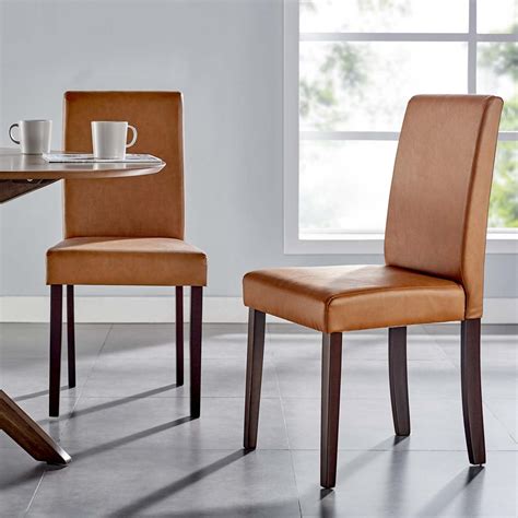 Modway Prosper Faux Leather Dining Side Chair Set Of 2 In Tan