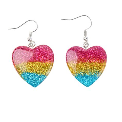 Earrings Pansexual Flag Glitter Love Hearts Cybershop Australia