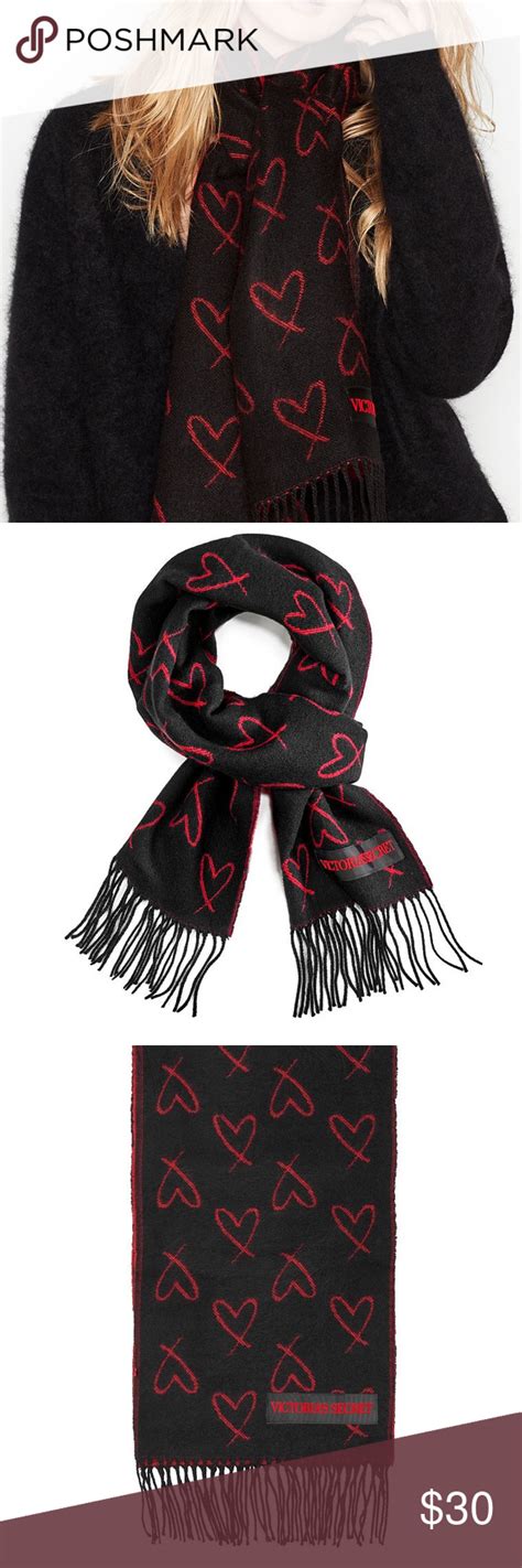 Victorias Secret Hearted Woven Scarf Black And Red Victoria Secret
