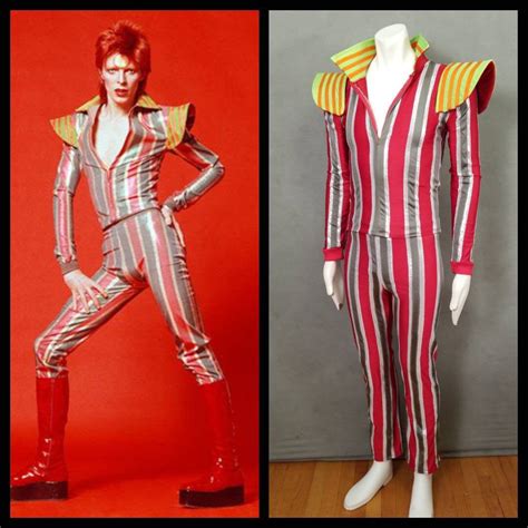 Made To Order David Bowie Ziggy Stardust Striped 2 Piece Suit With High Collar And Shoulder
