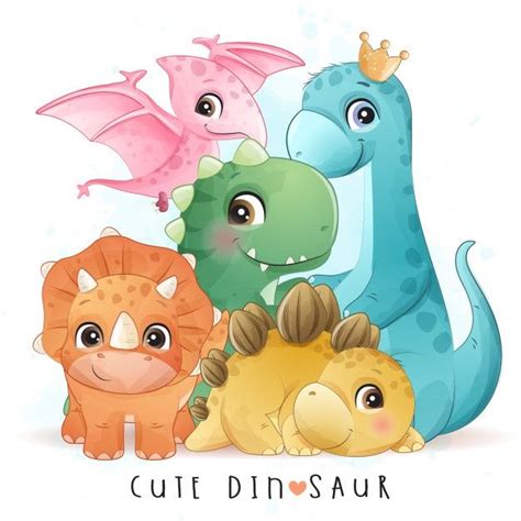 Cute Dinosaur With Watercolor Illustration Cute Dinosaur Dinosaur