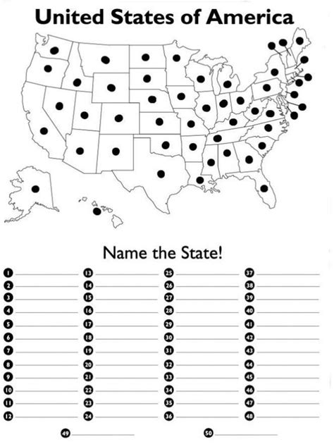 Incredible 50 States Quiz Printable 2022