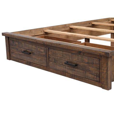 Rustic Queen Bed Reclaimed Solid Wood Framhouse Storage Bed Frame