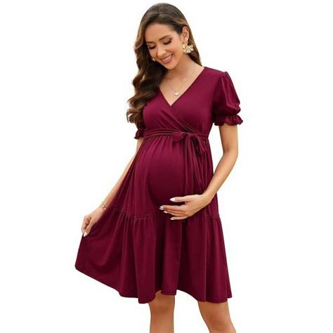 Boddysize Women S Maternity V Neck Short Sleeves Dresses Pregnancy Casual Tie High Waist A Line