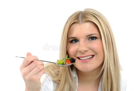 Pretty Woman Eating Green Vegetable Salad Stock Photo Image Of