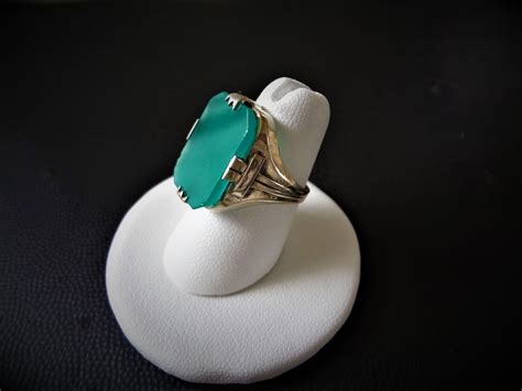 Vintage 1920s Art Deco Chrysoprase Sterling Silver Ring Size 65 From Jools4u On Ruby Lane
