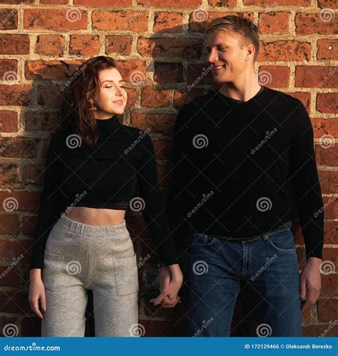 Romantic Couple Young Beautiful Sensual Redhead Woman And Tall Handsome