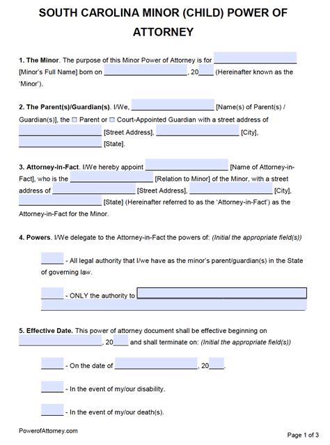 South Carolina Power Of Attorney Form Printable Forms Free Online