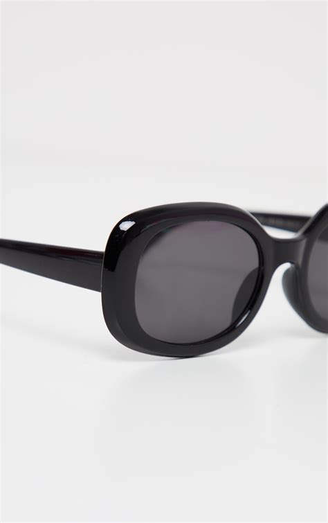 Black Oval Shape Retro Sunglasses Prettylittlething Usa