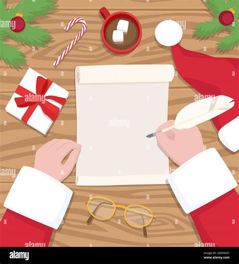 Santa Claus Writes Letter On His Desk Flat Design Vector Illustration Stock Vector Image And Art