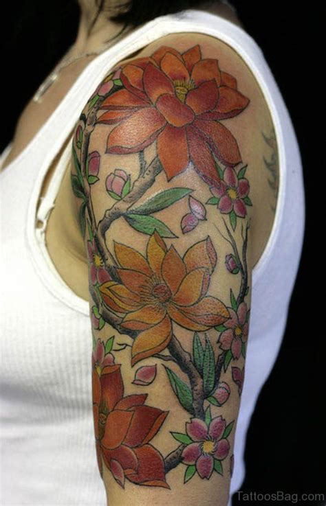 You could get small blooming flowers or flowers with thorns or anything related to flowers and nature. 66 Nice Half Sleeve Shoulder Tattoos