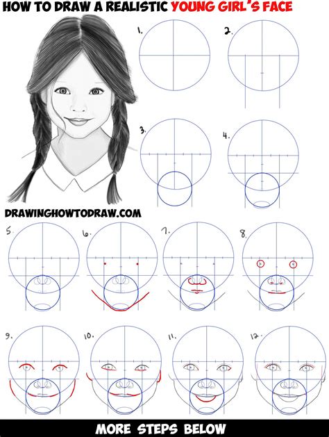 Learn How To Draw A Realistic Cute Little Girls Facehead Step By Step