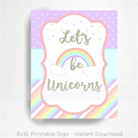 Lets Be Unicorns Rainbow Birthday Party Printable Sign