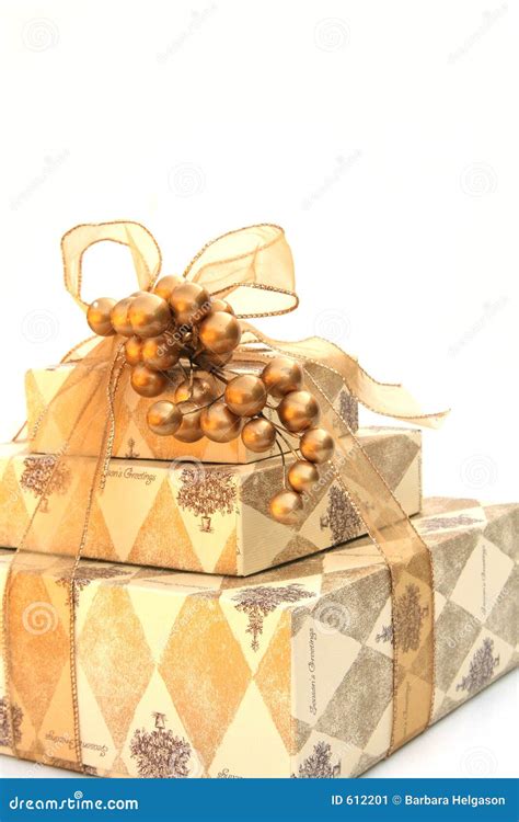 Gold Wrapped Christmas Present Stock Image Image 612201