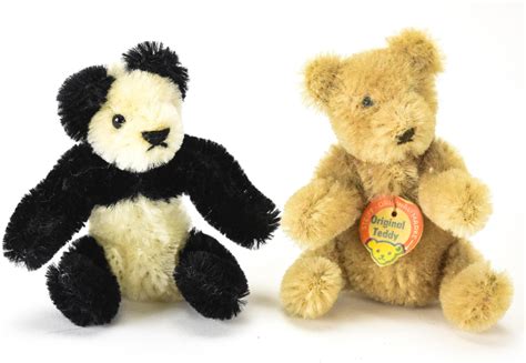 Vintage Steiff Mini Mohair Teddy Bear And Panda Bear