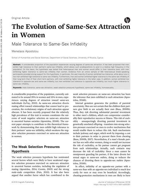pdf the evolution of same sex attraction in women male tolerance to same sex infidelity