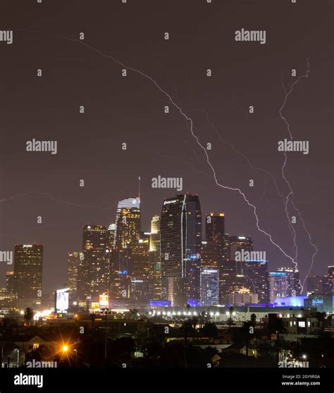 Lightning Over Downtown Los Angeles Stock Photo Alamy