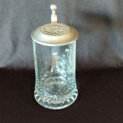 Alwe Old Spice Salem Ship Grand Turk Beer Stein Glass Pewter Lid German 1786 Ebay