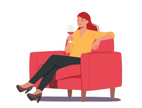 Premium Vector Young Cheerful Woman Drink Alcohol At Home Or Bar