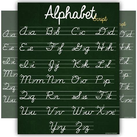 Abc Cursive Script Alphabet Poster Standard Size Chart Laminated