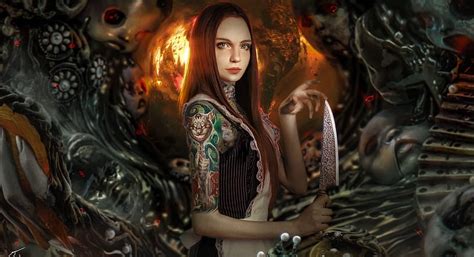 Alice Madness Fantasy Omrikoresh Girl Tattoo Knife Hd Wallpaper Peakpx