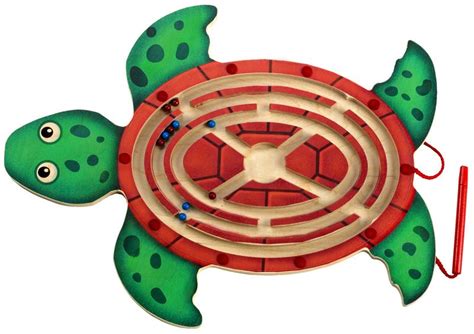 Turtle Magnetic Maze Toy Handheld Wooden Manipulative Magnetic Game