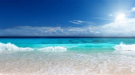 beautiful beach scenery waves under blue sky 4k hd nature wallpapers hd wallpapers id 66950