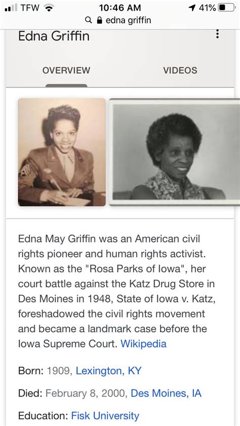 Edna Griffin Of Dsm Rosa Parks Of Iowa Human Rights Activists Rosa