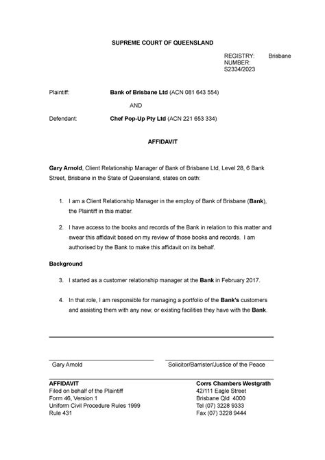 Template affidavit - Practical notes - SUPREME COURT OF QUEENSLAND