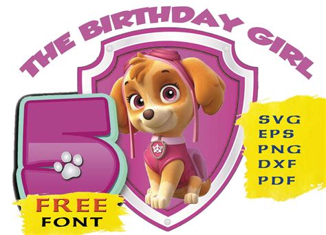 Free 1st Birthday Paw Patrol Skye Svg Pattern Schoolsret
