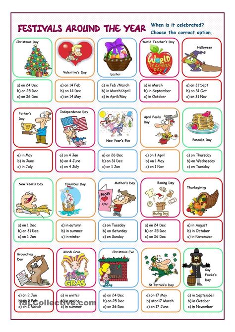Festivals Around The Year Multiple Choice Holiday Worksheets