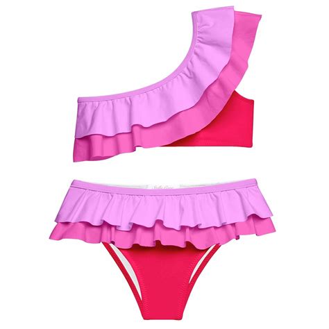 stella cove girls pink double ruffle one shoulder bikini in 2022 one shoulder bikini