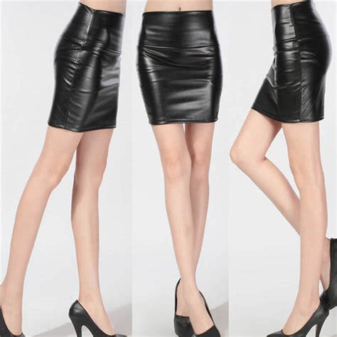 2017 Sexy Women Mini Skirt Pu Leather Pencil Skirt High Waist Ol Skinny