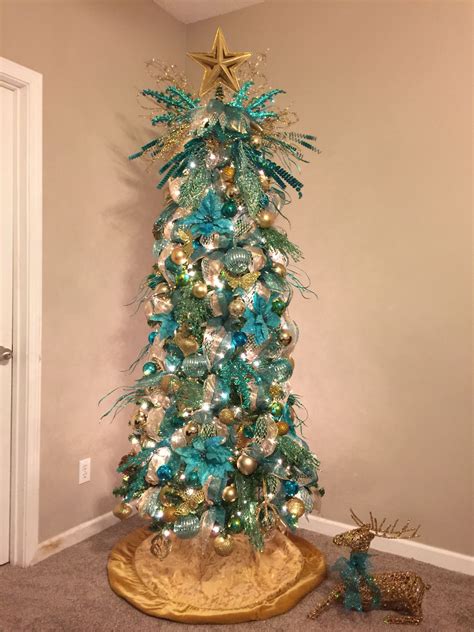 Teal And Gold Christmas Tree In My Bedroom ️ Gold Christmas Tree Silver Christmas Tree