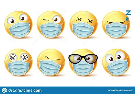 Emojis Face Mask Vector Emoticon Set Emoji Faces With