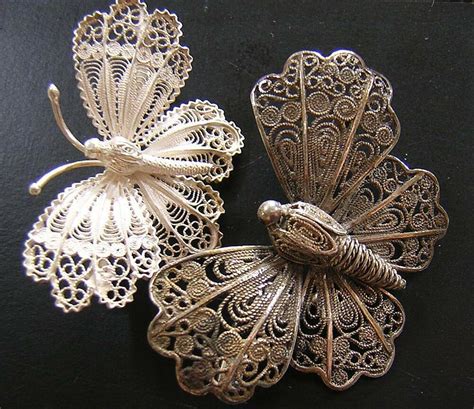 2 Beautiful Antique And Vintage Silver Filigree Butterfly