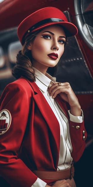 Premium Ai Image A Woman In A Red Jacket With A Logo That Saysthe