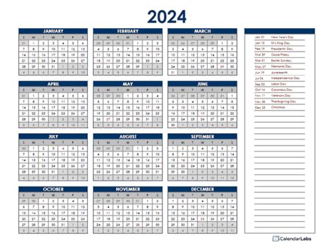 2024 excel yearly calendar