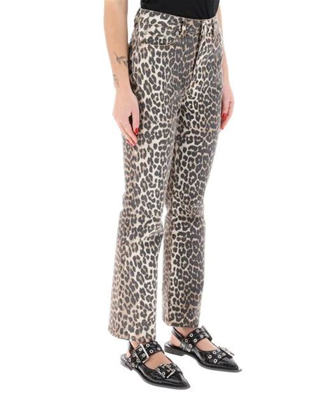Ganni Leopard Print Denim Pants Lyst