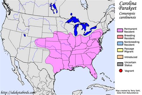 Carolina Parakeet Species Range Map