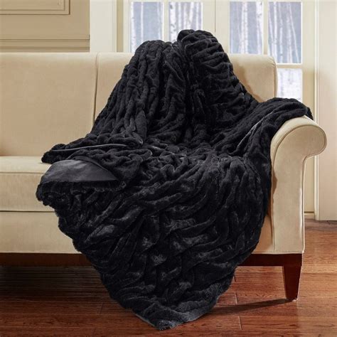 Luxury Black Oversized Faux Fur Reversible Textured Throw 96 X 80 Hamptonhill Blanket