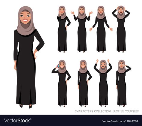 Arab Women Character Set Of Emotions Royalty Free Vector