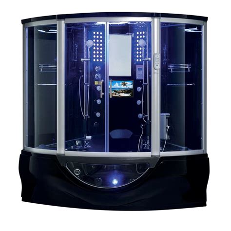 ❮ ❯ stand alone steam shower. Maya Bath 64" W x 88" H Framed Round Sliding Steam Shower