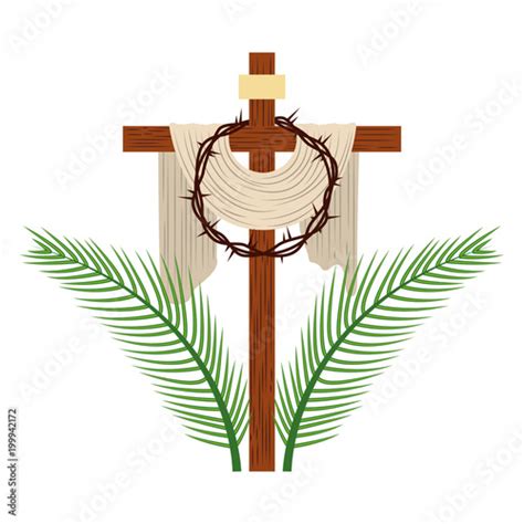 Cross With Crown Of Thorns Vector Illustration Design Stock Vector