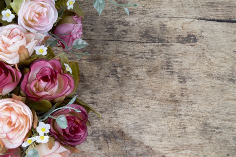 Rose Flowers On Rustic Wooden Background Copy Space The Enchanted