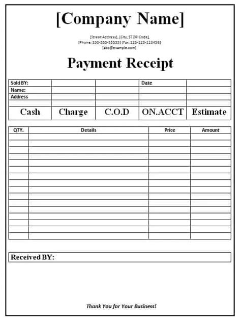 Payment Receipt Template Free Formats Excel Word