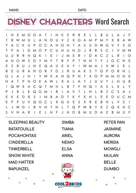 Disney Word Search Printable Printable Word Searches