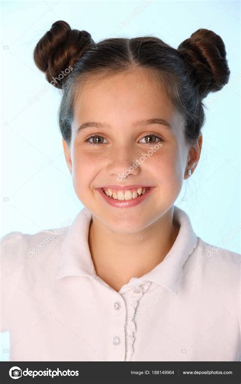 Close Portrait Beautiful Cheerful Happy Teenage Girl Smiling Brunette