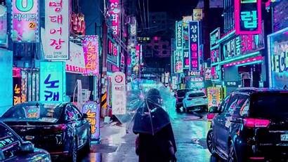 Night Street Neon Umbrella Background Laptop Tablet